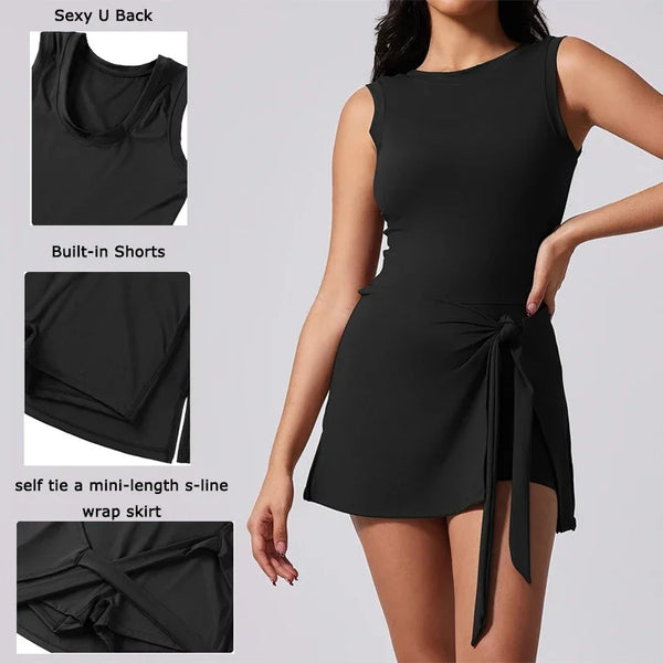 Women's Sleeveless padel Dress with Built-In Chest Pads